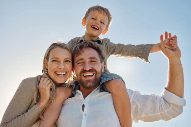 Family sharing photos